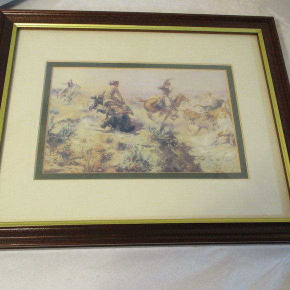 Lot of 2 C M Russell Framed Art Prints Old West Cowboys Horses - Picture 2 of 12